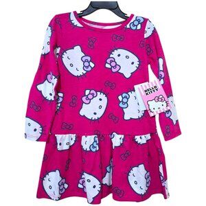 Sanrio Hello Kitty Toddler Girls Print Drop Waist Dress Long Sleeves Size 2T-4T